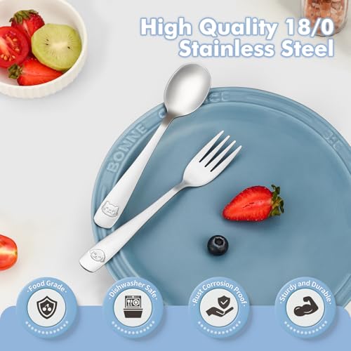 DRKIO Stainless Steel Toddler Utensils Set - 6 Pieces Kids Silverware Set Children Safe Food Grade Small Forks and Spoons Dishwasher Safe Mirror Polished - Image 4
