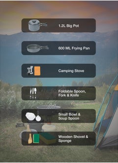 GREEN LION 10 IN 1 Camping Cookware / Anodized aluminum & stainless steel / Easy maintenance and cleaning / Foldable and Lightweight / Easy to store and carry / Foldable Spoon & Fork / Foldable Soup Spoon - Black  - Image 2