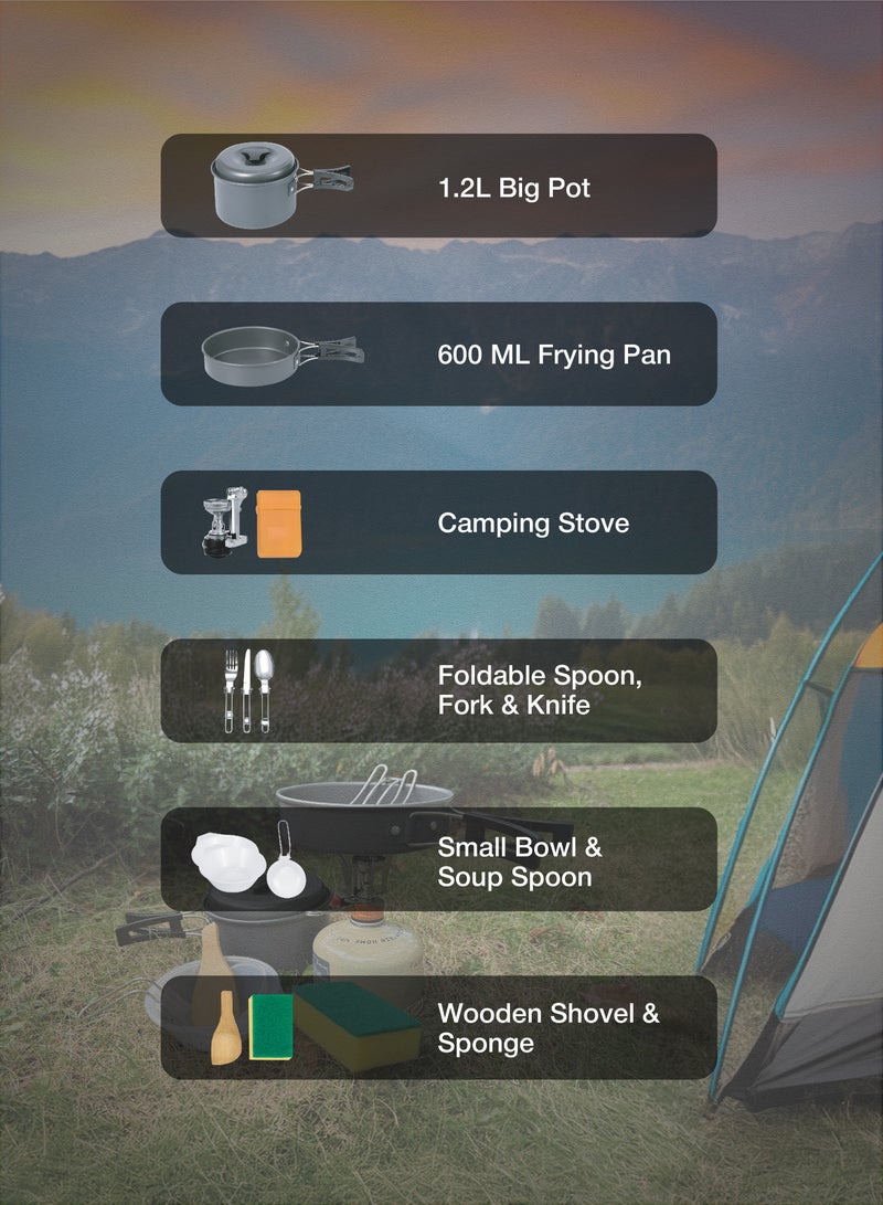 GREEN LION 10 IN 1 Camping Cookware / Anodized aluminum & stainless steel / Easy maintenance and cleaning / Foldable and Lightweight / Easy to store and carry / Foldable Spoon & Fork / Foldable Soup Spoon - Black - Image 2