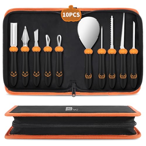 CHRYZTAL Pumpkin Carving Kit Tools Halloween, Professional Heavy Duty Carving Set, Stainless Steel Double-side Sculpting Tool Carving Kit for Halloween Decoration Jack-O-Lanterns, Gift for Halloween - Image 1