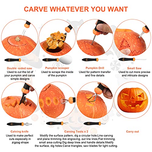 CHRYZTAL Pumpkin Carving Kit Tools Halloween, Professional Heavy Duty Carving Set, Stainless Steel Double-side Sculpting Tool Carving Kit for Halloween Decoration Jack-O-Lanterns, Gift for Halloween - Image 4