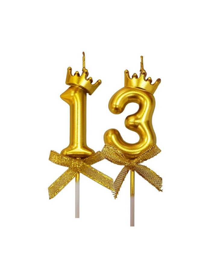 FI - FLICK IN 2 Pc 13 Number Candle for Birthday Cake Metallic Gold Number Candle with Crown on Top for Anniversary Cake Topper 13th Birthday Cake Decoration 0-9 Number Candles (Pack of 2, Gold) - Image 1