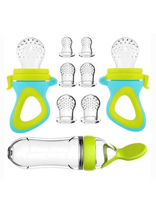 بيوينتي وحدة تغذية طعام الأطفال، طعام طازج - عبوة من قطعتين من لهاية تغذية الفاكهة، 6 لهايات سيليكون بأحجام مختلفة عبوة واحدة من ملعقة توزيع طعام الأطفال مجموعة تغذية الأطفال - Image 1