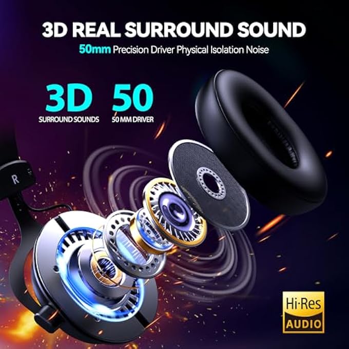 TECKNET WIRED GAMING HEADSET, 3.5MM STEREO SURROUND SOUND, NOISE-CANCELING MIC & LED LIGHT, OVER-EAR HEADPHONE FOR PC, PS4/PS5, XBOX SERIES, SWITCH, MAC, AND LAPTOP - Image 3