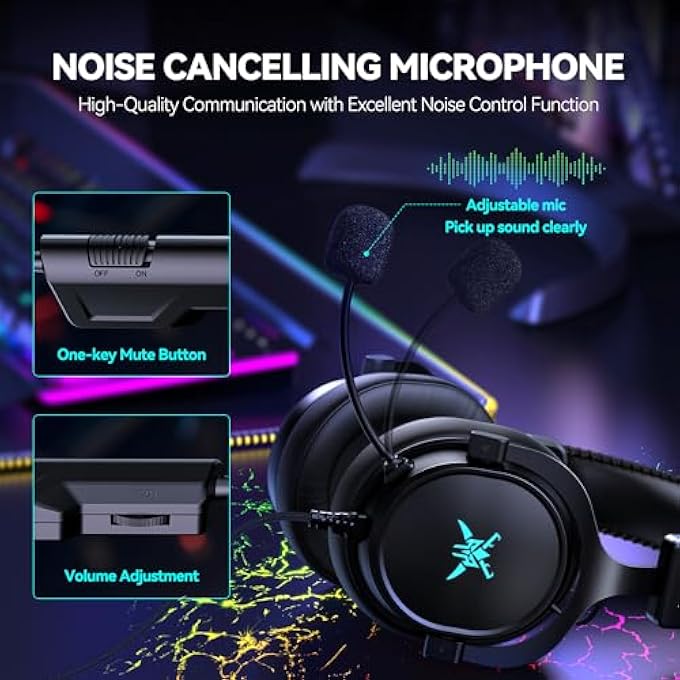 TECKNET WIRED GAMING HEADSET, 3.5MM STEREO SURROUND SOUND, NOISE-CANCELING MIC & LED LIGHT, OVER-EAR HEADPHONE FOR PC, PS4/PS5, XBOX SERIES, SWITCH, MAC, AND LAPTOP - Image 2