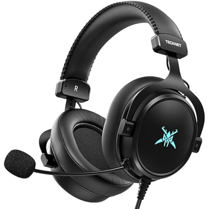 TECKNET WIRED GAMING HEADSET, 3.5MM STEREO SURROUND SOUND, NOISE-CANCELING MIC & LED LIGHT, OVER-EAR HEADPHONE FOR PC, PS4/PS5, XBOX SERIES, SWITCH, MAC, AND LAPTOP - Image 1