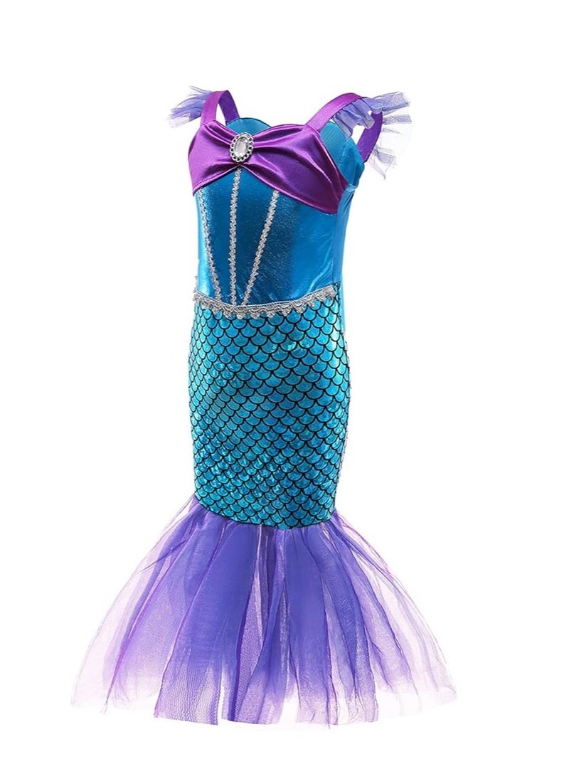 Mermaid Dress Girls Party Cosplay Girl Clothing Birthday Princess Dress Kids Costume With Princess Jewelry Crown Set - Image 4
