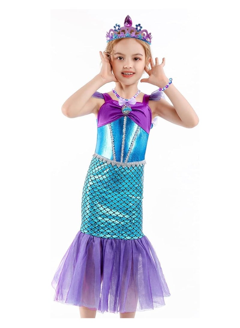 Mermaid Dress Girls Party Cosplay Girl Clothing Birthday Princess Dress Kids Costume With Princess Jewelry Crown Set - Image 2