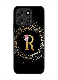 Rugged Black Edge case for Honor X6a, Slim fit Rubber Edges Thin Cover - Custom Monogram Initial Letter Floral Pattern Alphabet - R (Black )