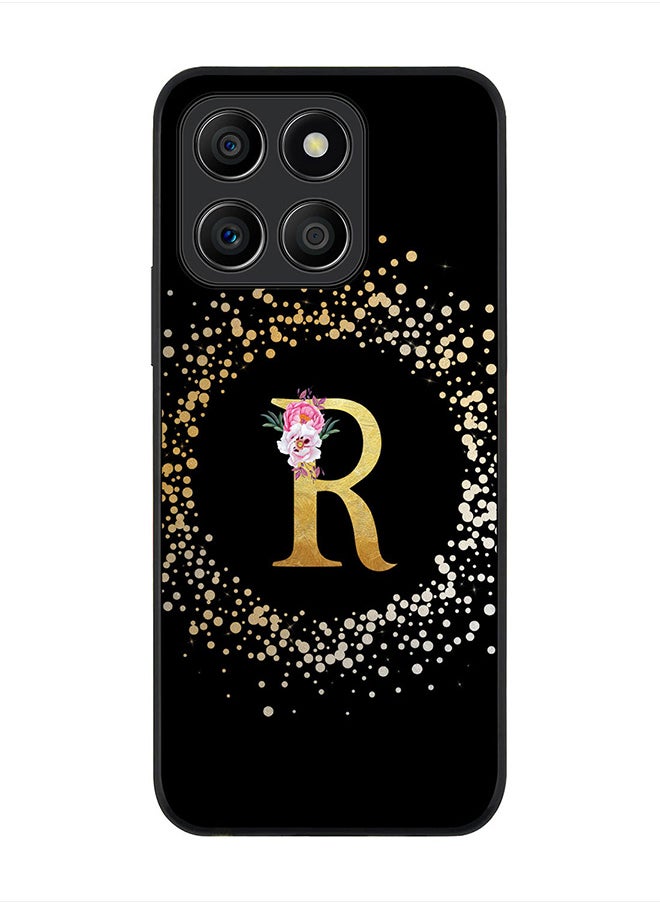 Stylizedd - Rugged Black Edge case for Honor X6a, Slim fit Rubber Edges Thin Cover - Custom Monogram Initial Letter Floral Pattern Alphabet - R (Black ) - Image 1