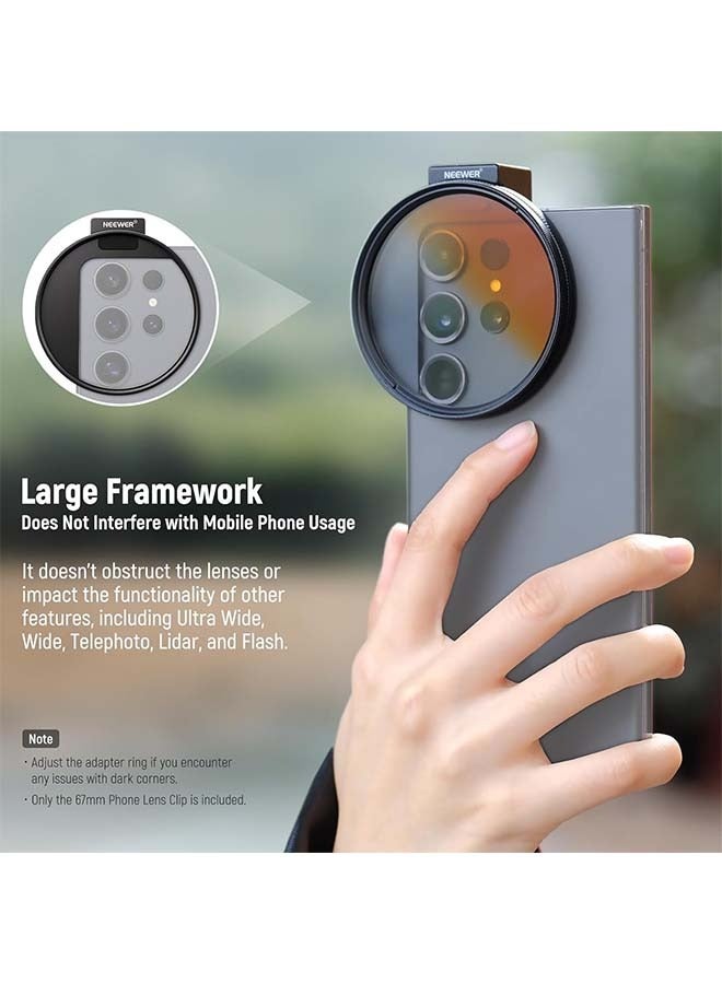 NEEWER Upgraded 67mm Phone Filter Mount Threaded Lens Filter Clip w/Cold Shoe Mount, Locking Knob, 13mm Opening Compatible with iPhone 16 15 Pro Max Plus 14 13 Samsung Galaxy S22 S23 S24 Ultra, LA006 - Image 2