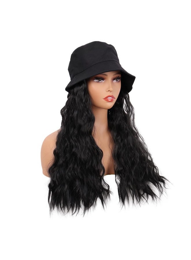 MapofBeauty Apofbeauty 24 Inch /60 Cm Hat Wig Women Beautiful Long Wavy Curly Synthetic Daily Use Wig (Black) - Image 3