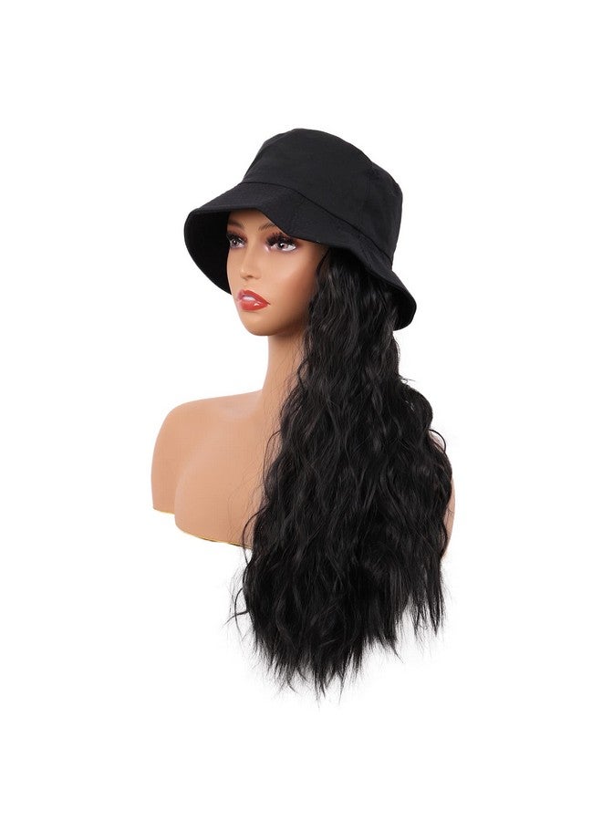 MapofBeauty Apofbeauty 24 Inch /60 Cm Hat Wig Women Beautiful Long Wavy Curly Synthetic Daily Use Wig (Black) - Image 4