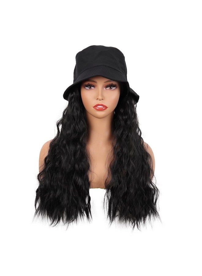 MapofBeauty Apofbeauty 24 Inch /60 Cm Hat Wig Women Beautiful Long Wavy Curly Synthetic Daily Use Wig (Black) - Image 2