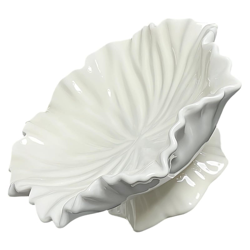 Milk White Ceramic Bowl Set 2 Pcs Lotus Leaf Design Scalloped Edge For Snacks Fruit - Image 2
