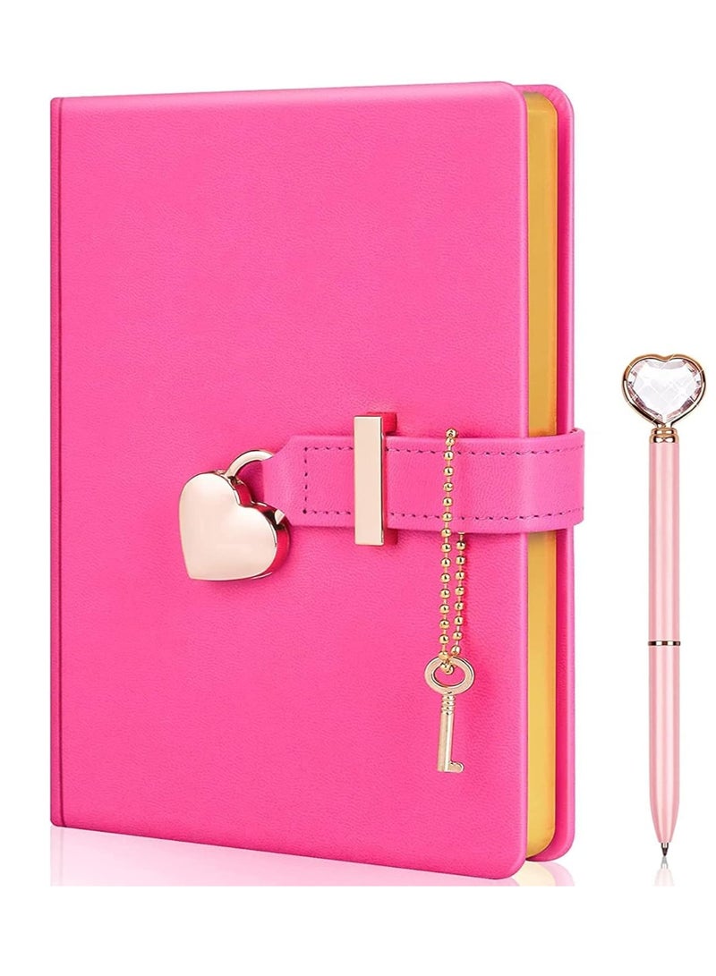 Generic Heart-Shaped Lock Diary with Key, Leather Journal Diary with Lock for Girls, B6 Cute Locking Journals for Kids, Made of Animal-Friendly Leather, 5.3 x 7 Inch  - Image 1