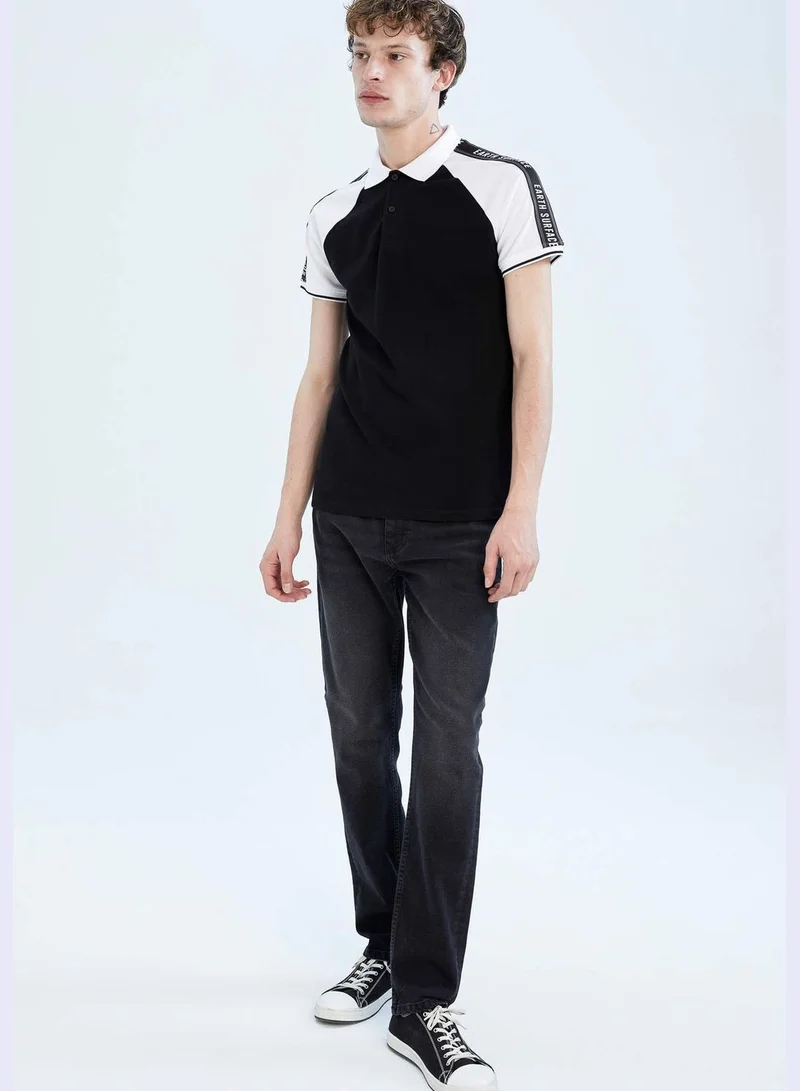 DeFacto Muscle Fit Short Sleeve Colour Block Slogan Print T-Shirt