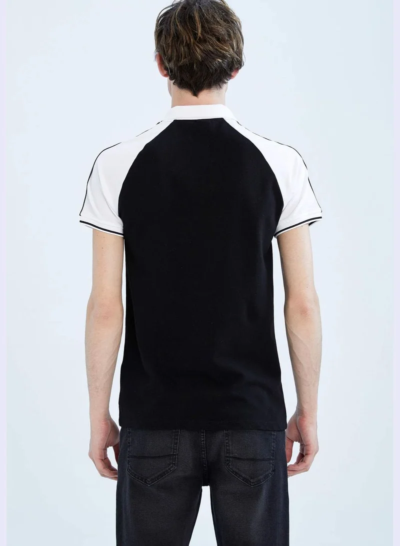 DeFacto Muscle Fit Short Sleeve Colour Block Slogan Print T-Shirt