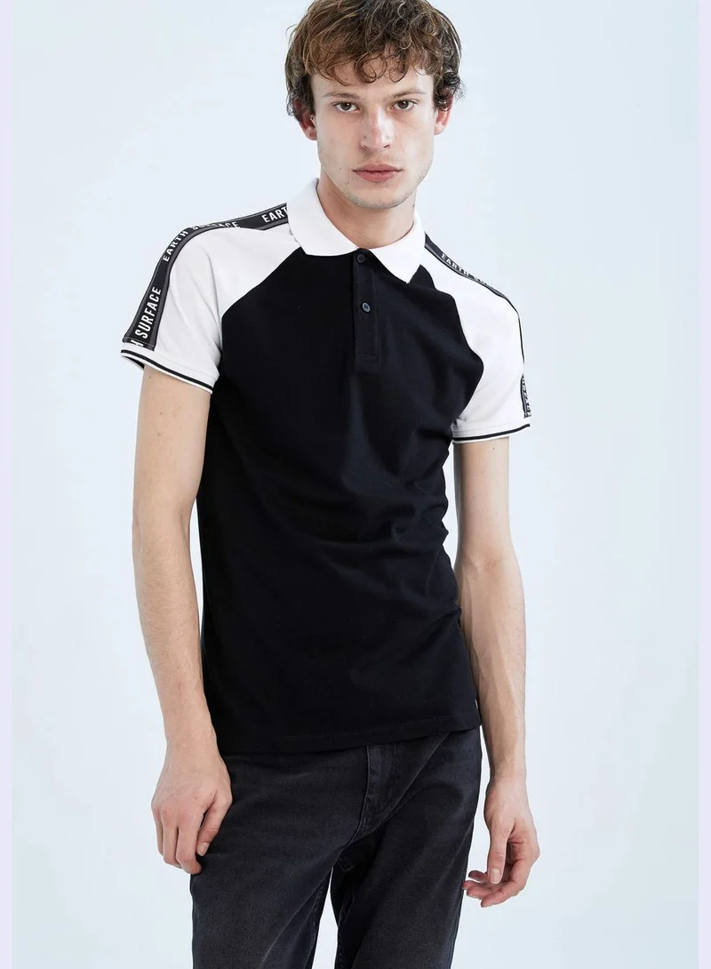 DeFacto Muscle Fit Short Sleeve Colour Block Slogan Print T-Shirt