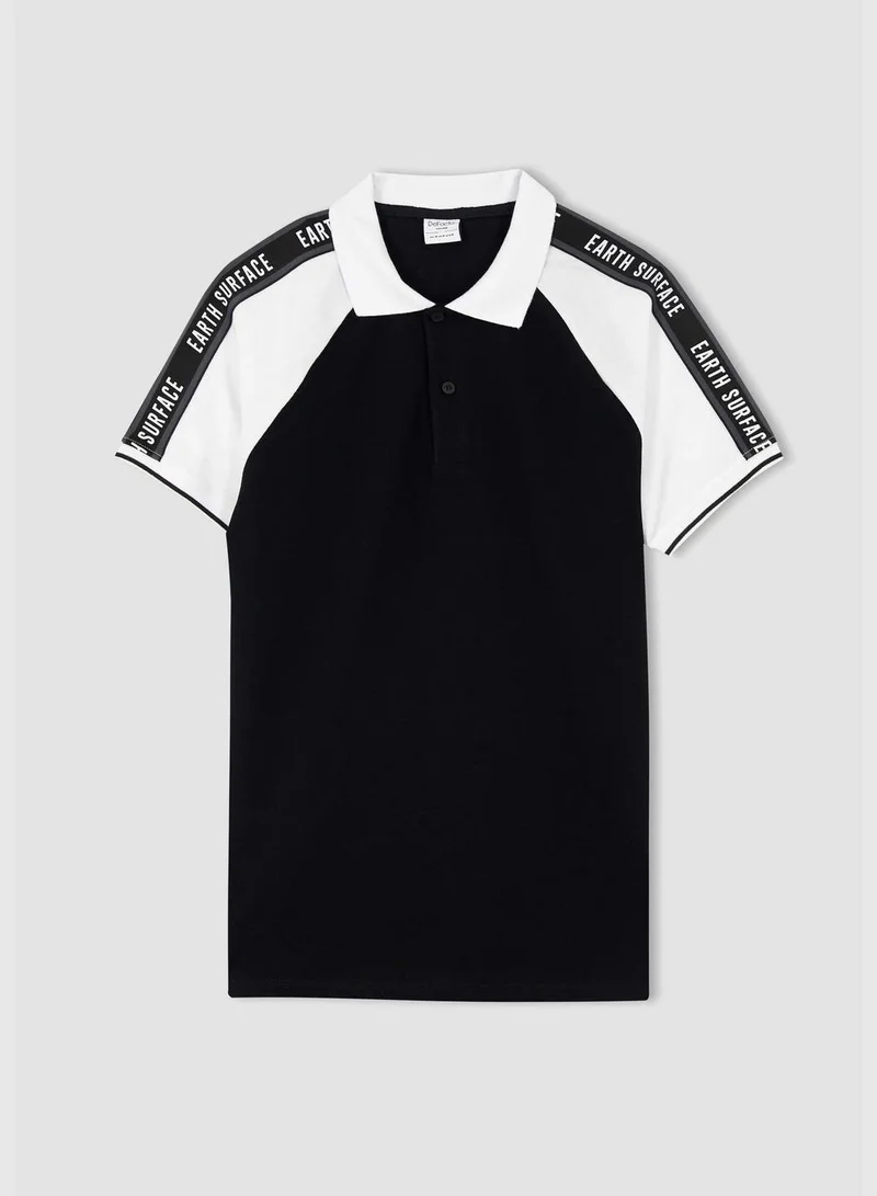 DeFacto Muscle Fit Short Sleeve Colour Block Slogan Print T-Shirt