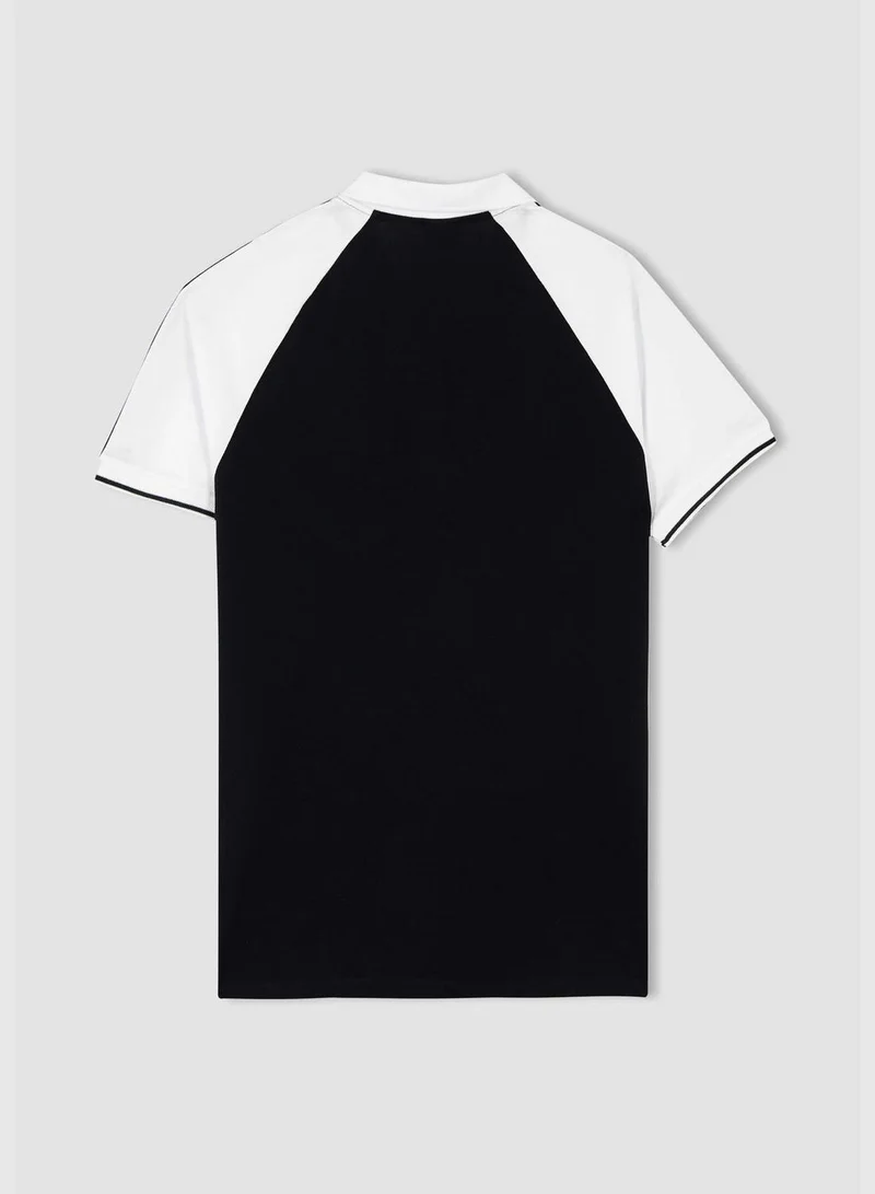 DeFacto Muscle Fit Short Sleeve Colour Block Slogan Print T-Shirt