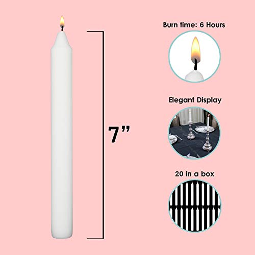 RAMBUE White Dinner Table Candles 7 Inch Tall Dripless Smokeless Unscented for Candlesticks 6 Hour Long Burning Candle Decorate Your Table Wedding and Christmas - Household Candle Stick 20 Pack - Image 2