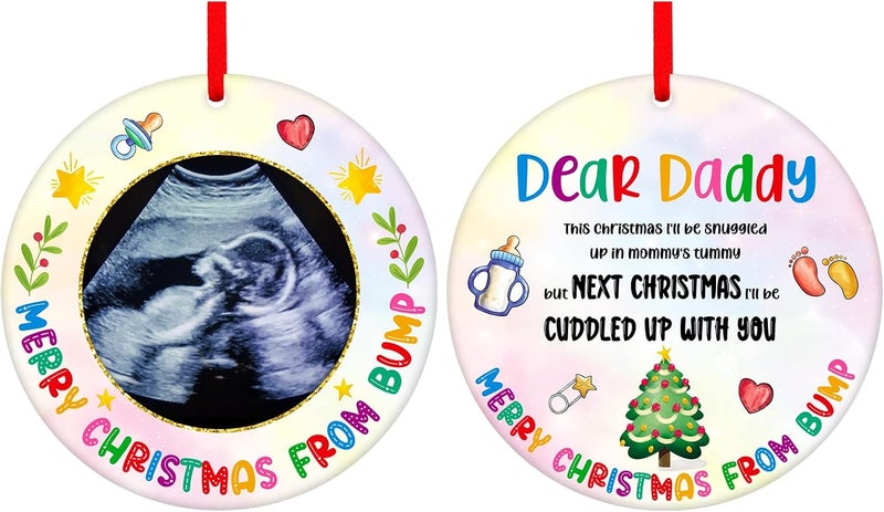 FaCraft Ultrasound Picture Frame Christmas Ornaments 2025 Baby Sonogram Photo Frame for Dad Mom To Be Pregnant Expecting Parents Xmas Gifts Bumps First Christmas Tree Ornaments - Image 1