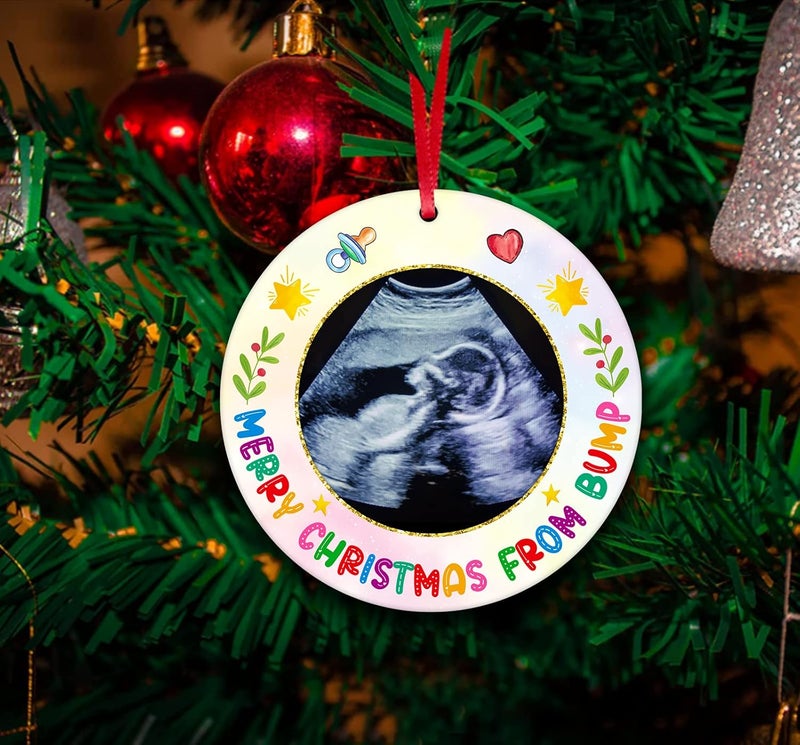 FaCraft Ultrasound Picture Frame Christmas Ornaments 2025 Baby Sonogram Photo Frame for Dad Mom To Be Pregnant Expecting Parents Xmas Gifts Bumps First Christmas Tree Ornaments - Image 4