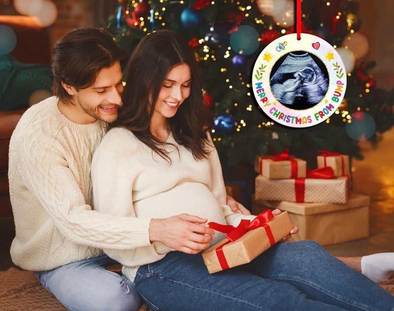 FaCraft Ultrasound Picture Frame Christmas Ornaments 2025 Baby Sonogram Photo Frame for Dad Mom To Be Pregnant Expecting Parents Xmas Gifts Bumps First Christmas Tree Ornaments - Image 3