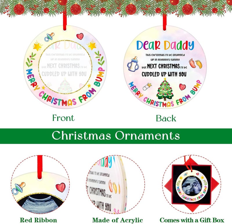 FaCraft Ultrasound Picture Frame Christmas Ornaments 2025 Baby Sonogram Photo Frame for Dad Mom To Be Pregnant Expecting Parents Xmas Gifts Bumps First Christmas Tree Ornaments - Image 5