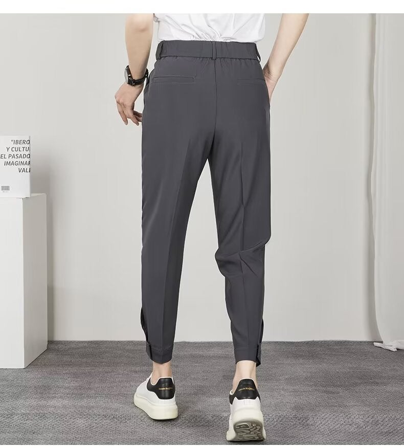 Korean Trendy Casual Mens Draped Loose Fit Slimming Pants Smooths Your Silhouette Suit Pants For Students Solid Color Nine Poin Khaki  - Image 2