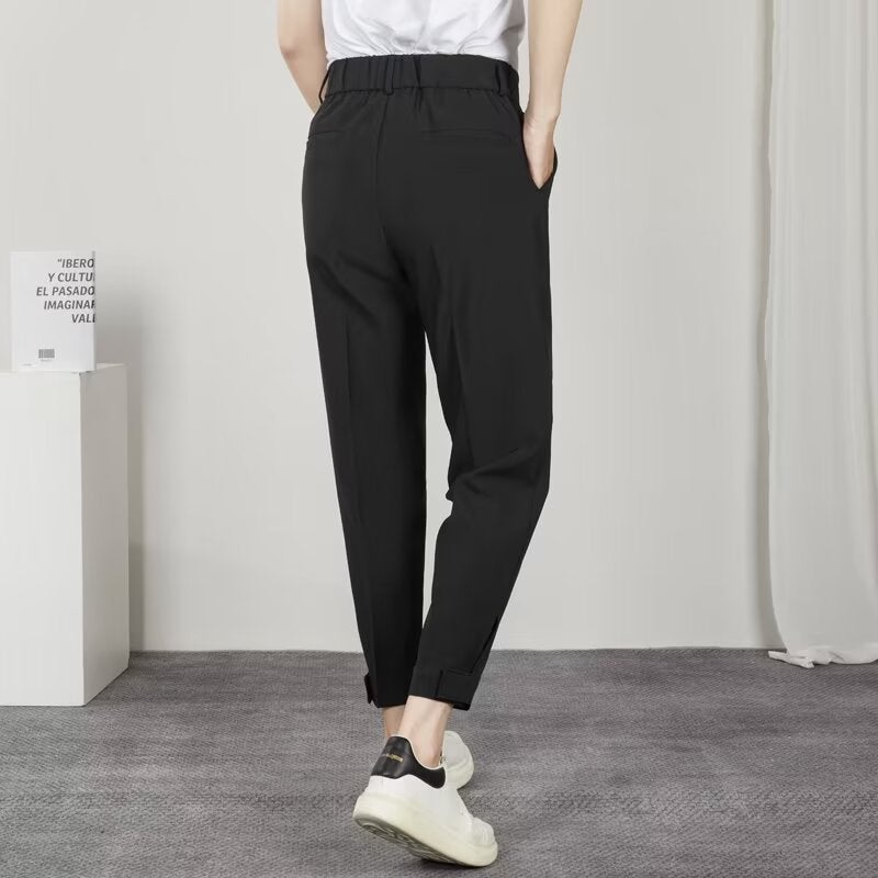 Korean Trendy Casual Mens Draped Loose Fit Slimming Pants Smooths Your Silhouette Suit Pants For Students Solid Color Nine Poin Khaki  - Image 3