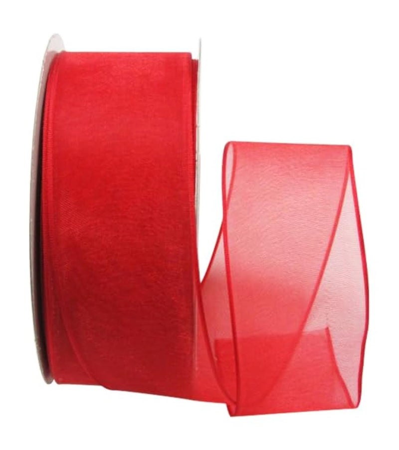Ribbon Bazaar Sheer Organza Wired Ribbon 100 Polyester Wire Edged Ribbon for Floral Decor Table Arrangements Apparel Embellishment More 112 Red 25yd