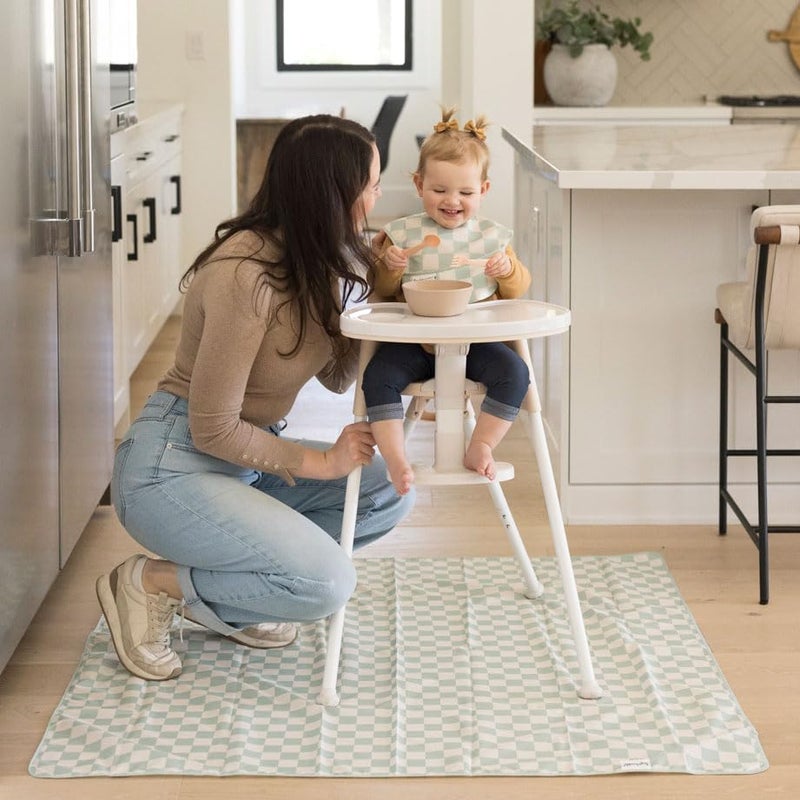 Tiny Twinkle Splat Mat for Under High Chair or Table | 51" x 51" Waterproof & Mess-Proof High Chair Mat for Baby, Machine Washable for Mealtime or Art(Sage Checkers) - Image 4