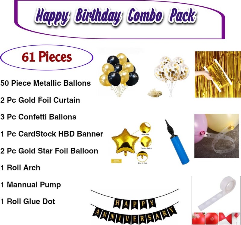 FOOGAA BLACK GOLD Birthday Decoration Kit - 61 Pieces, Elegant Party Decor - Image 2