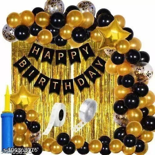 FOOGAA BLACK GOLD Birthday Decoration Kit - 61 Pieces, Elegant Party Decor - Image 1