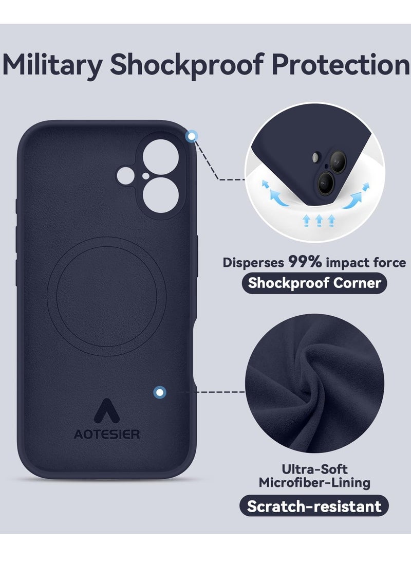 إلترازون Midnight Blue Silicone Case for iPhone 16 Plus [Camera Protection], MagSafe Compatible, Anti-Scratch Microfiber Lining, Includes 2 Screen Protectors - Image 4