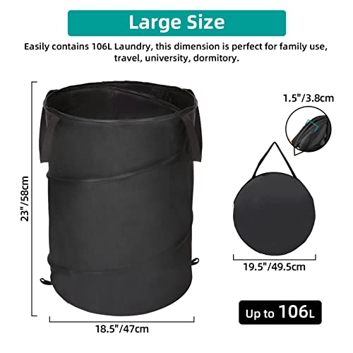 BATTOO 106L Collapsible Laundry Baskets - Foldable Pop Up Hampers for Laundry - Upgrade Oxford Laundry Hamper with Reinforced Handles for Bedroom, Bathroom, Kids Room, Dorm, Travel, Storage Organizer - Image 3