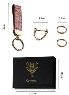 KeyAmor Elegant metal and leather keychain car key holder for adults. Stylish keychain with golden rings, perfect for women, featuring 3 key rings for added functionality. Made with elegant and refined light pink leather, it offers 360-degree rotation for convenience and comes beautifully packaged in a fancy gift box, making it an excellent accessory or gift choice.  - Image 4