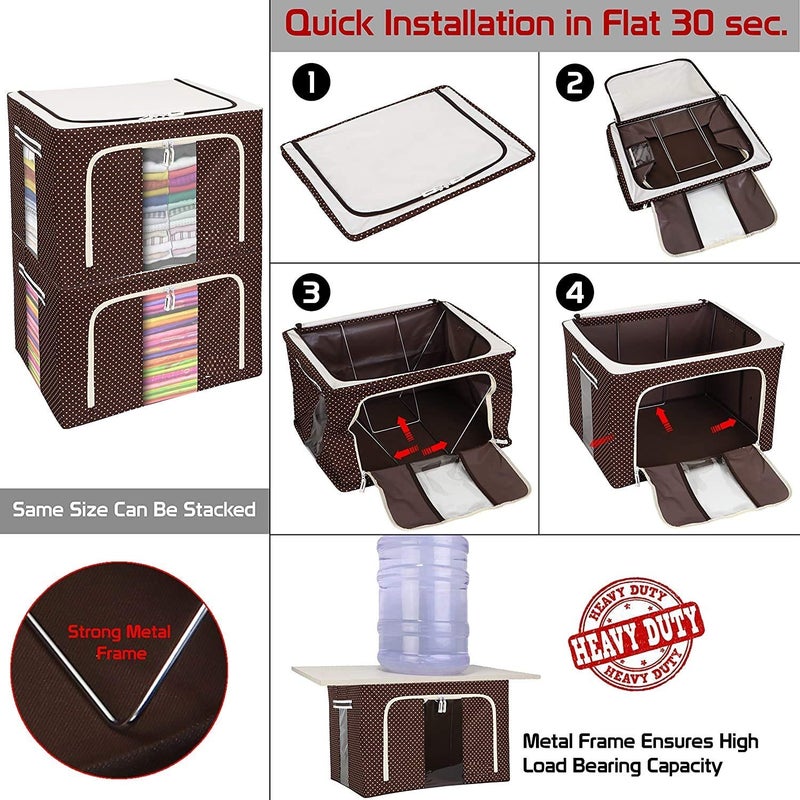 skyzone Steel frame Double Opening Zipped Storage Organiser bag with Window Folding Bag Under Bed Closet Wardrobe BoxMuticolorDesigns 24 LTR - Image 3