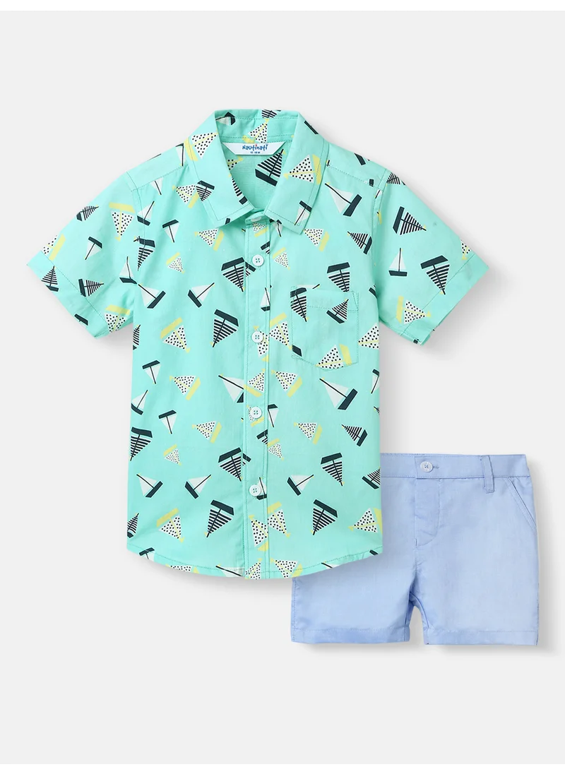 نوتيناتي Nautinati Boys' All-over Print Cotton Poplin With Chest Pocket