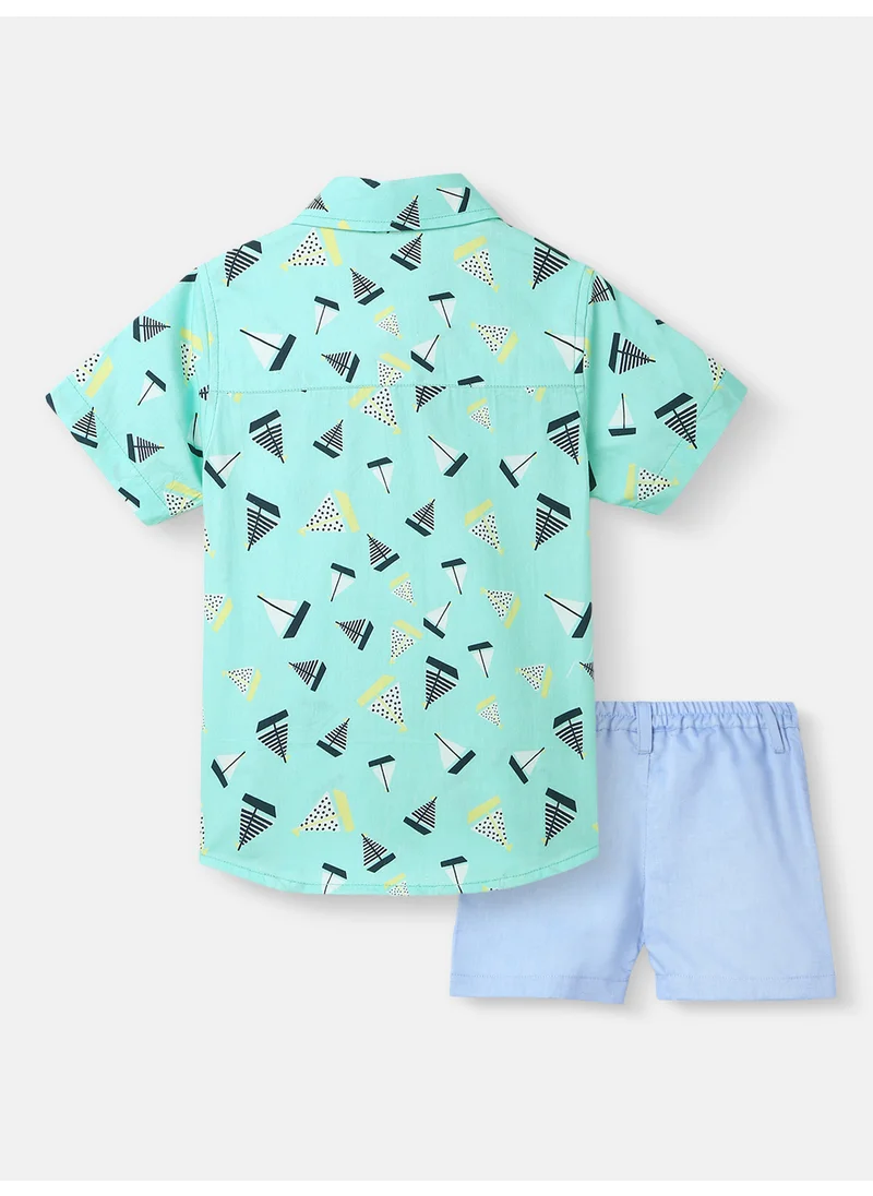 نوتيناتي Nautinati Boys' All-over Print Cotton Poplin With Chest Pocket