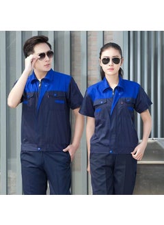 Generic Mens Sleeve Work Shirt Spring Autumn Color Block Wear Resistant Welding Auto Repair Labor Protection Top Factory Workshop Basket under the navy blue short-sleeved single top 