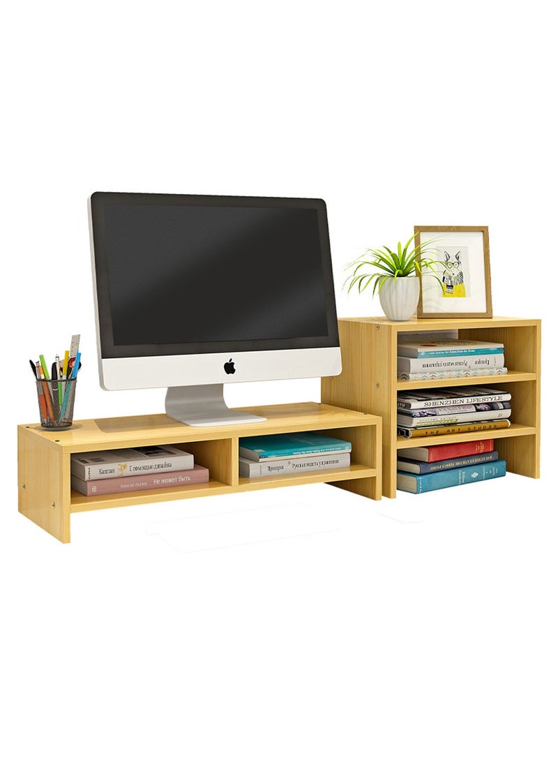 Monitor Stand Riser with 3 Tier Storage Shelf,Computer Wooden Monitor Riser with Desktop Storage Organizer Shelf,Desktop Riser for Laptop Printer Office Home