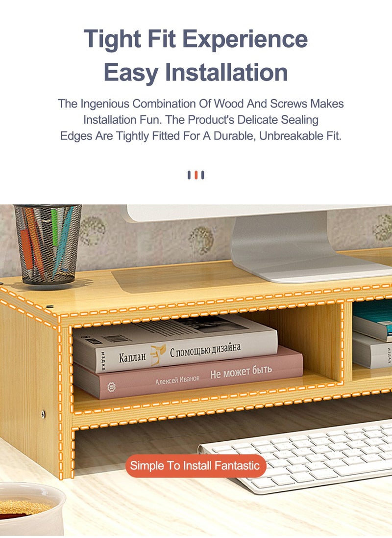 Monitor Stand Riser with 3 Tier Storage Shelf,Computer Wooden Monitor Riser with Desktop Storage Organizer Shelf,Desktop Riser for Laptop Printer Office Home