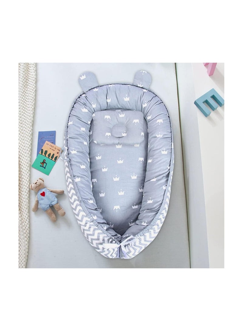 STAR BABiES Star Babies Buy 1 Get 3 (Buy Lounger Sleeping bed with Get Kids Socks 3Pair Free)-Grey Stripe  - Image 3