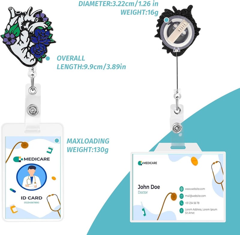 Dimeho Cardiac Badge Holder Heart Retractable Reel ID Card Clip Anatomy Funny Nurse Name Tag Holder Pediatrics Nursing Badge Alligator Clips for Doctor Student Teacher Medical Assistant (Blue-Black) All user affordable trusted quality - Image 5