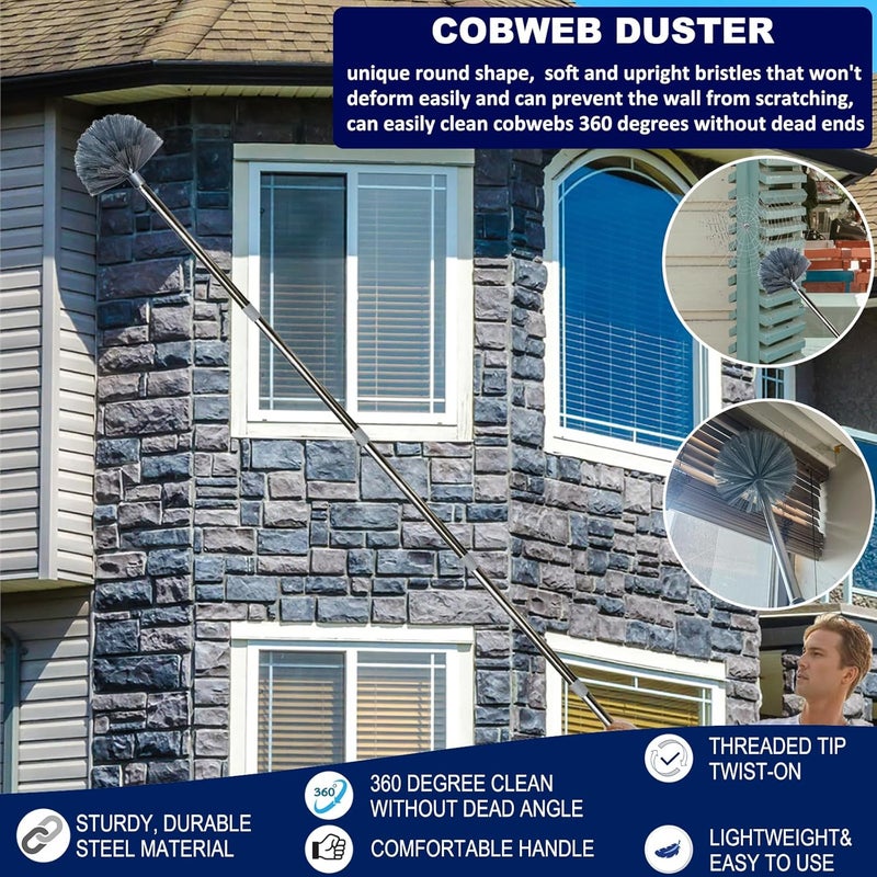 Tonmp 3-14 ft Cobweb Duster with Extension Pole // 20 Foot High Reach Spider Web Cleaner Cobweb Brush for Outdoor & Indoor Web Cleaning - Image 3