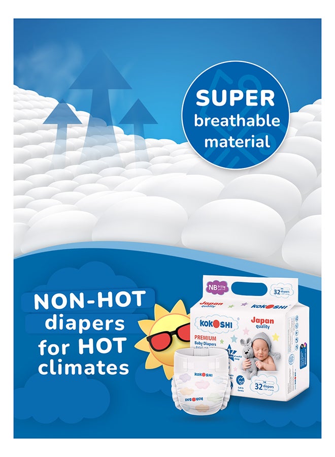 Kokoshi Premium Baby Diapers Size Newborn (0–5 kg), 32 pcs – Ultra-Soft, Hypoallergenic, 12h Protection, Breathable, Leak-Proof Japanese, Wetness Indicator - Image 3