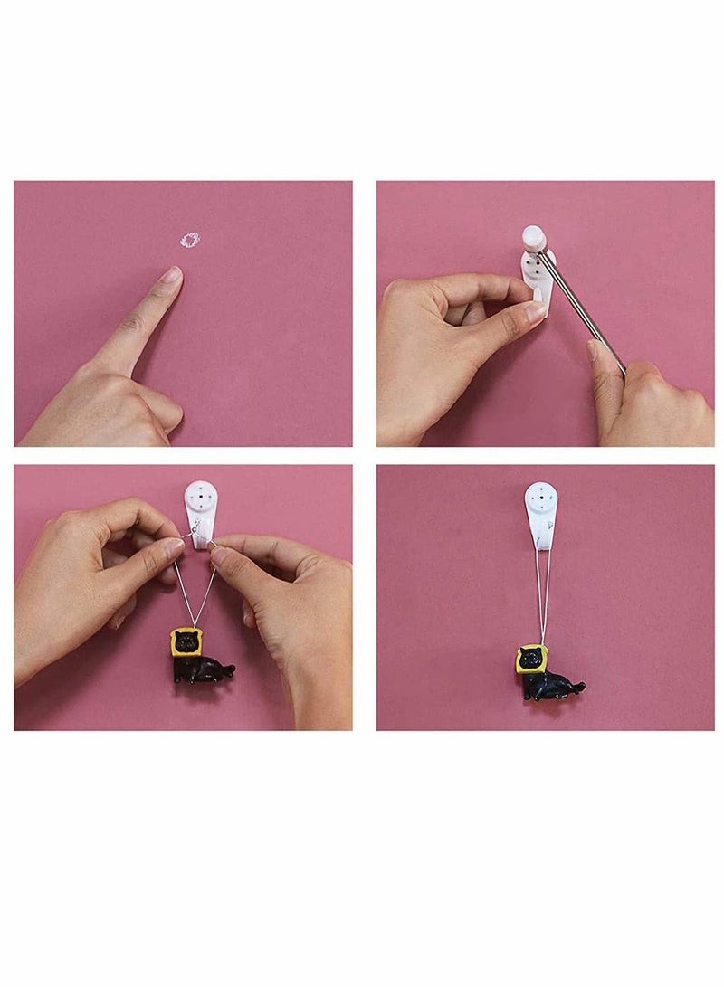Non Trace Wall Hooks, Invisible Traceless White Hard Wall Picture Hooks Invisible Traceless Hardwall Painting Hangers for Picture Photo Frame Hangers, Pack of 32